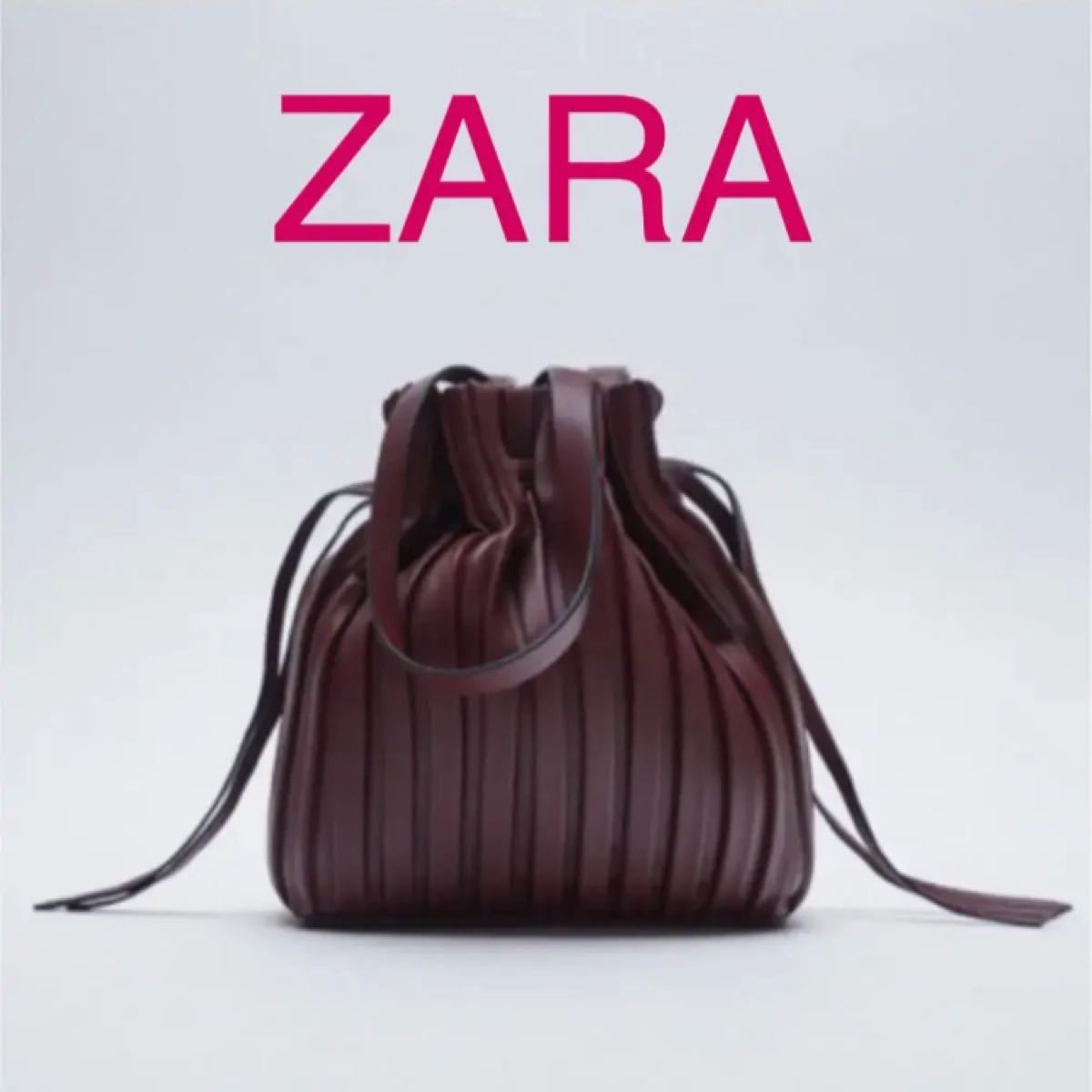 新品 ZARA ミニバケットバッグ ショルダーバッグ  トートバッグ ボルドー ワイン 