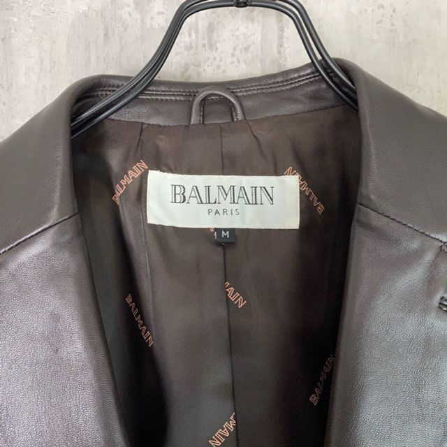 即決☆BALMAIN☆メンズM レザーテーラードジャケット バルマン 茶系