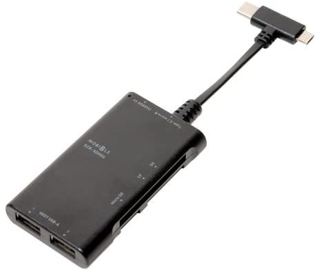 送料無料【訳あり・未使用品】ミヨシ Type-C対応 カードリーダ・ライタ付 USB2ポートUSBホストアダプタ■USBmicroB type-C OTGアダプタ