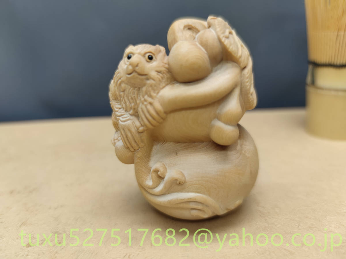 瓢箪に猿 置物 木彫品 天然木製 彫刻品 開運 風水 手作り 細工彫刻_画像4