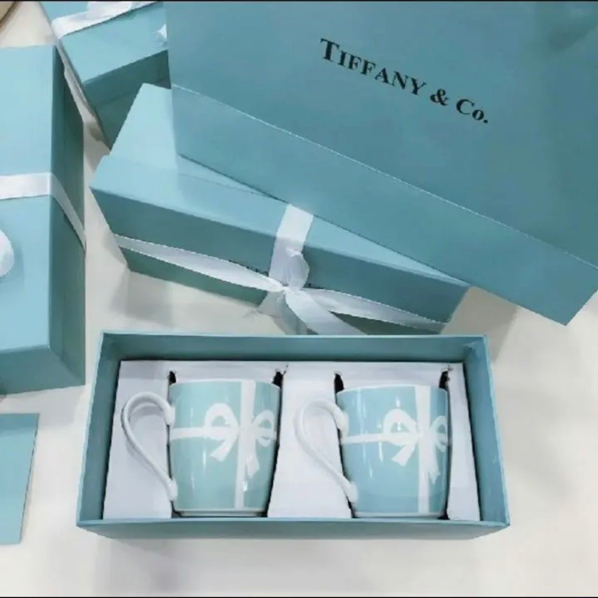TIFFANY ペアマグカップ お値下げ致しました リボン付き(¥11,000