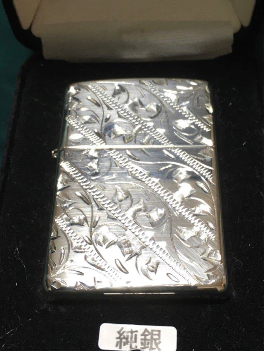 zippo sterling 唐草手彫り【新品•未使用】-