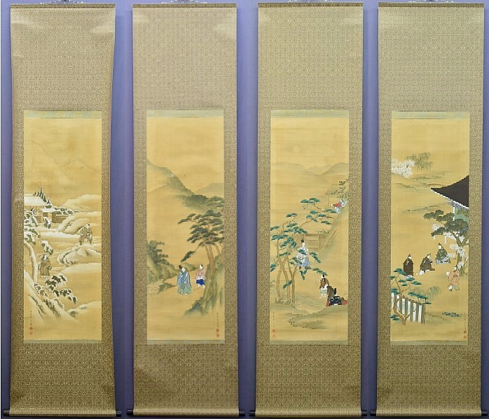 { genuine work }.... Yamato . four width hanging scroll ukiyoe source . monogatari su95