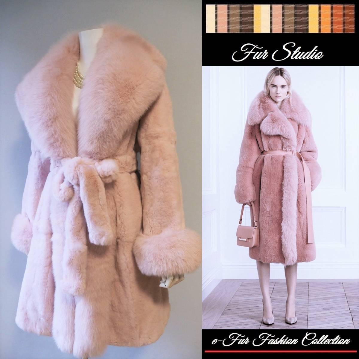女性の魅力を漂わせる☆華麗なフォックスファー×柔らかくて暖かいシェアードレッキス毛皮コート　桜ピンク　リアルファーコート