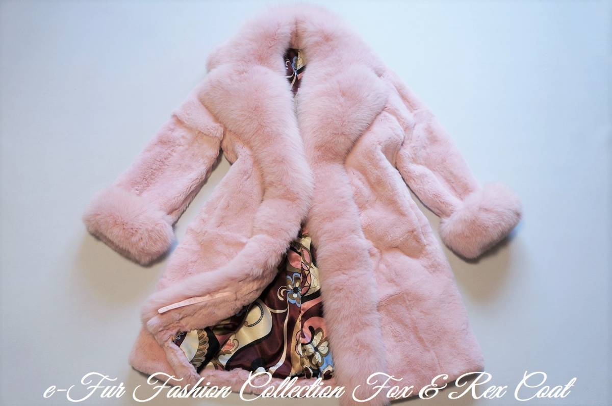 100％本物 女性の魅力を漂わせる☆華麗なフォックスファー×柔らかくて暖かいシェアードレッキス毛皮コート 桜ピンク リアルファーコート フォックス 