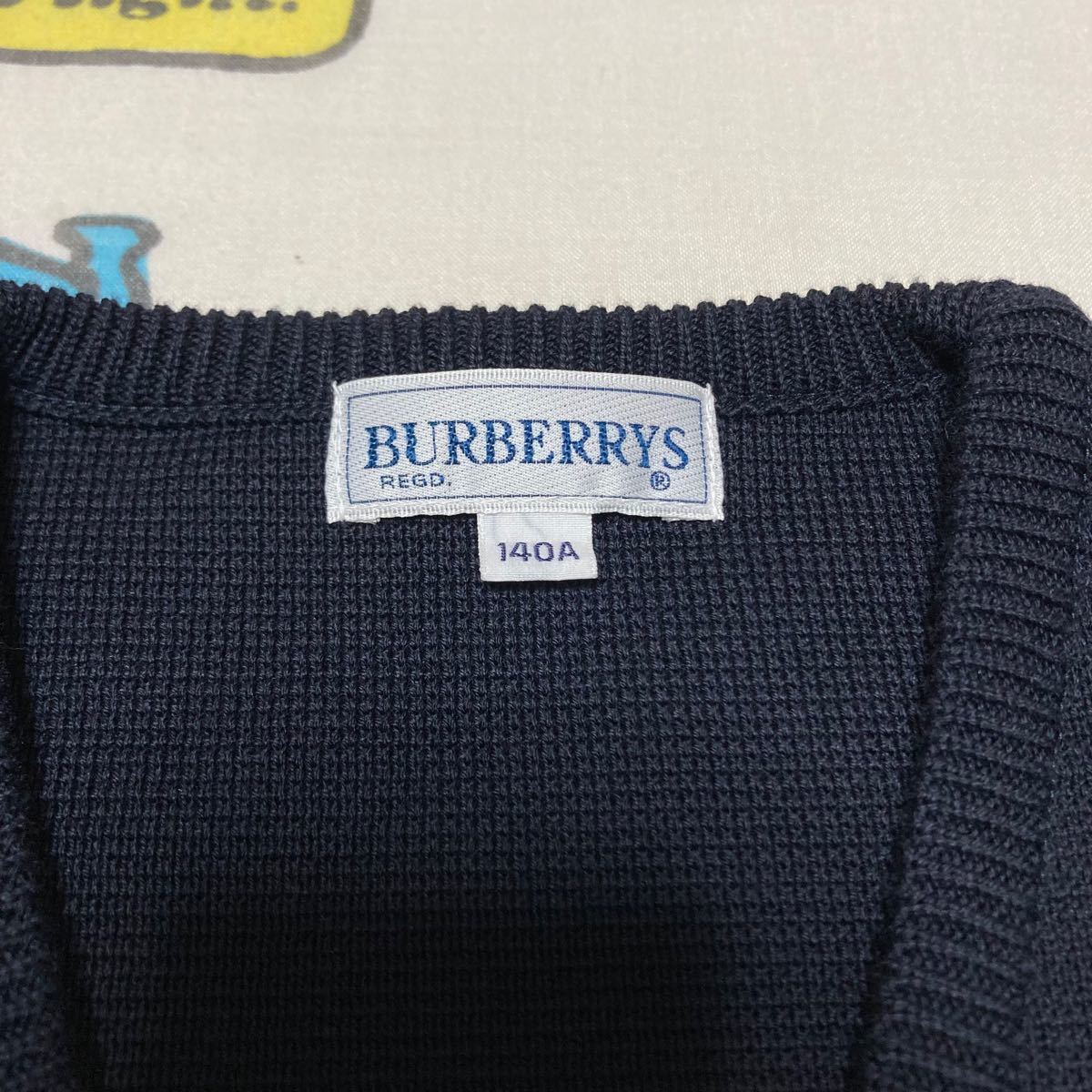 希少 90年代頃 BURBERRYS バーバリー 金ボタン 140 三陽商会 紺 コットンニット カーディガン ダブル