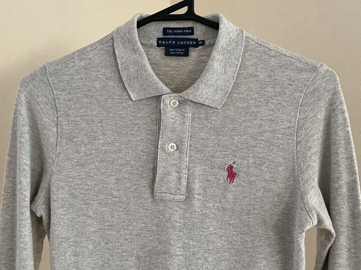 超美品★Ralph Lauren(ラルフローレン)レディース ポロ シャツ XS(T154-162cm.B68-74cm)グレー 使用３回 長袖 トップス THE SKINNY POLO