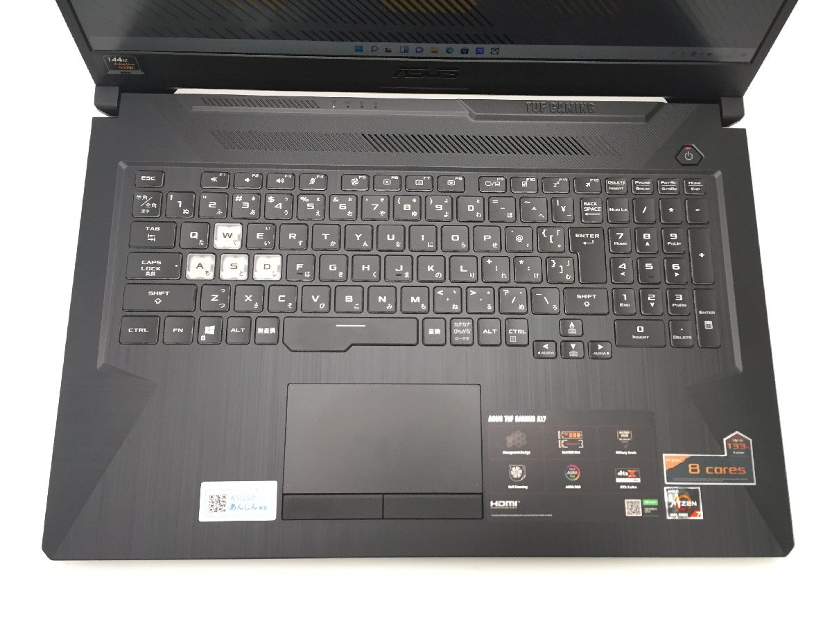 極美品 ASUS TUFGaming ゲーミングノートPC ノートパソコン FA706 17.3型 Win11 Ryzen7 4800H 16GB SSD512GB GTX1660Ti 20189S