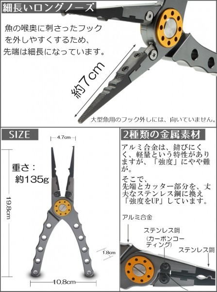 【送料198円】※訳あり※フィッシングプライヤー ペンチ＆フィッシュグリップ |黒×濃迷彩 |多機能 軽量アルミ 防錆 ステンレス バス釣り_画像4