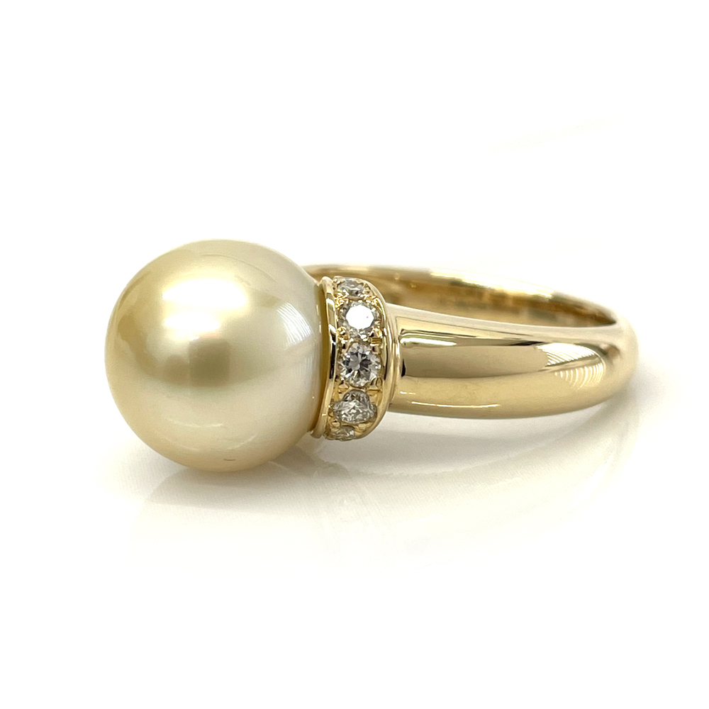K18 パール ダイヤ リング 12号 ゴールド 真珠10mm ダイヤ0.30ct 指輪
