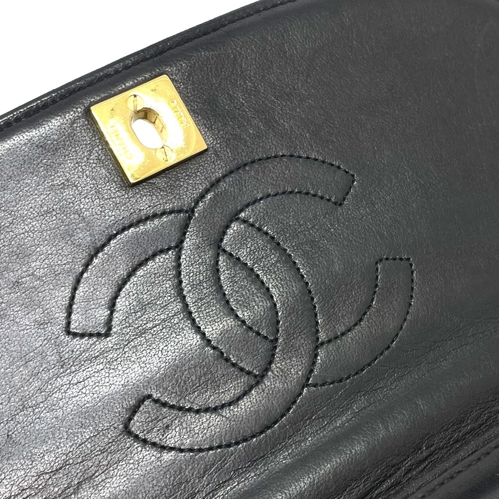 CHANEL シャネル ステッチ ココマーク チェーンバッグ ショルダーバッグ ラムスキン レディース ブラック×ゴールド金具_画像8