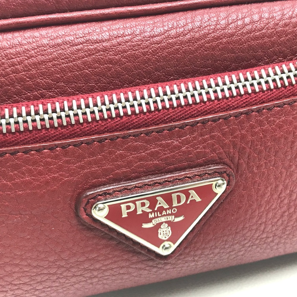 PRADA プラダ 三角ロゴプレート ポーチ 小物入れ レザー レディース レッド 赤_画像5