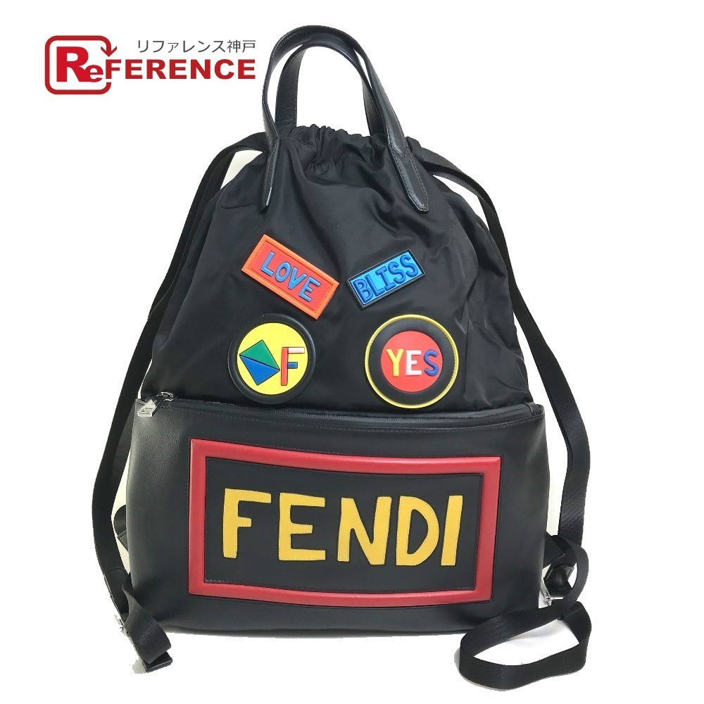 FENDI フェンディ 7VZ034 ロゴ 【SALE／102%OFF】 入荷中 フェイス ナップサック 中古 メンズ モンスター ブラック リュックサック