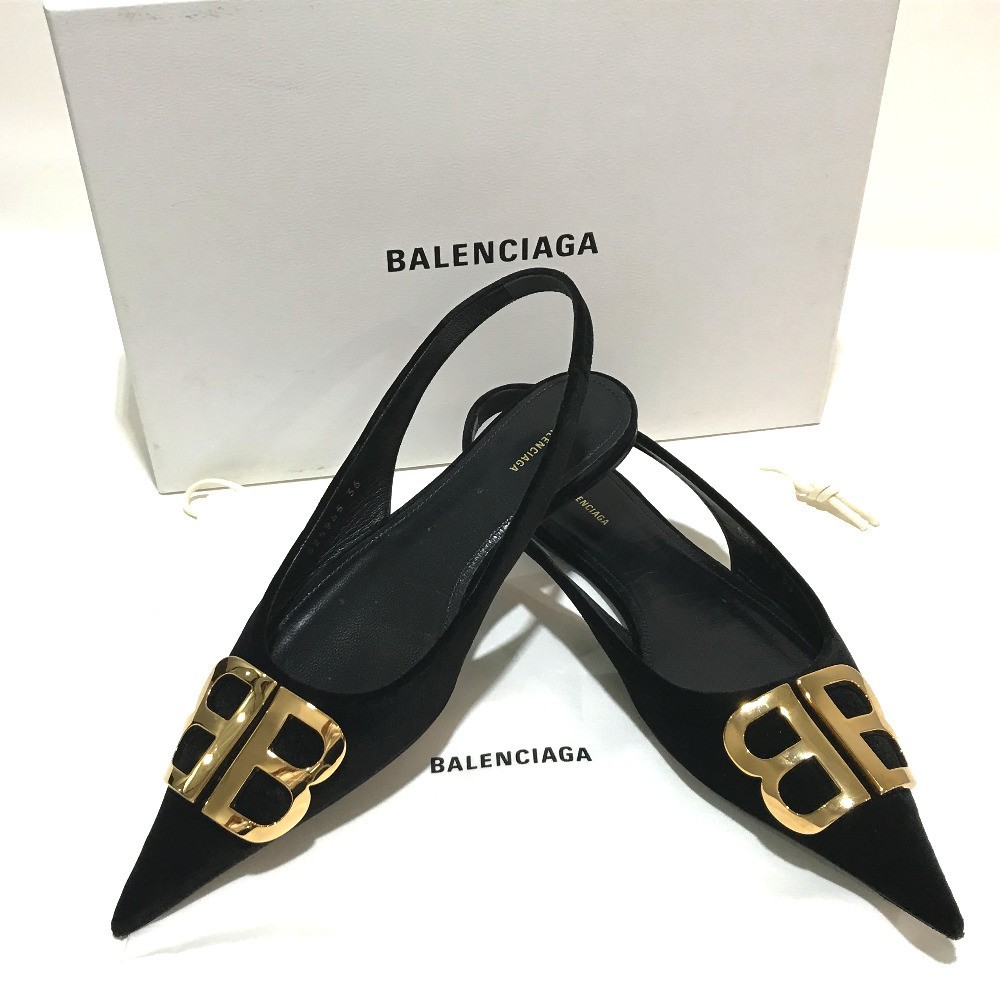 BALENCIAGA バレンシアガ BBロゴ ポインテッドトゥシューズ サンダル ベロア レディース 黒_画像7