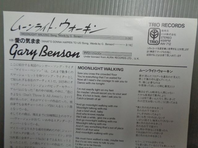 ゲイリー・ベンソンGARY BENSON/ムーンライト・ウォーキンMOONLIGHT WALKING★シングル_画像3