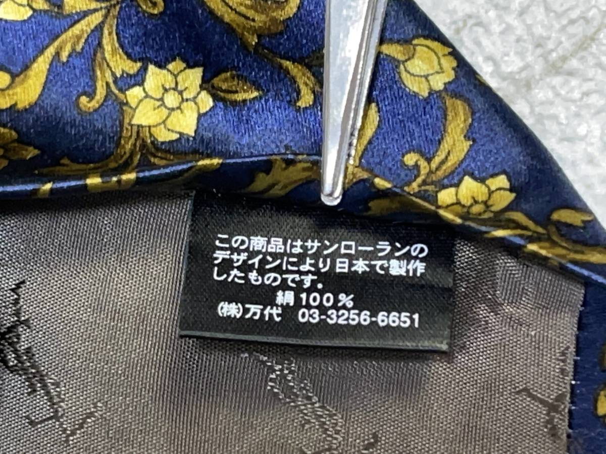 ☆送料無料☆ YVES SAINT LAURENT イブサンローラン 古着 総柄 シルク ネクタイ ブルー ファッション小物 中古 即決_画像6