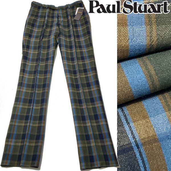 ☆ PL8L 新品3.8万 春夏 Paul Stuart ウールリネンチェック タータンチェック トラウザーズ トラッド スラックス ポールスチュアート