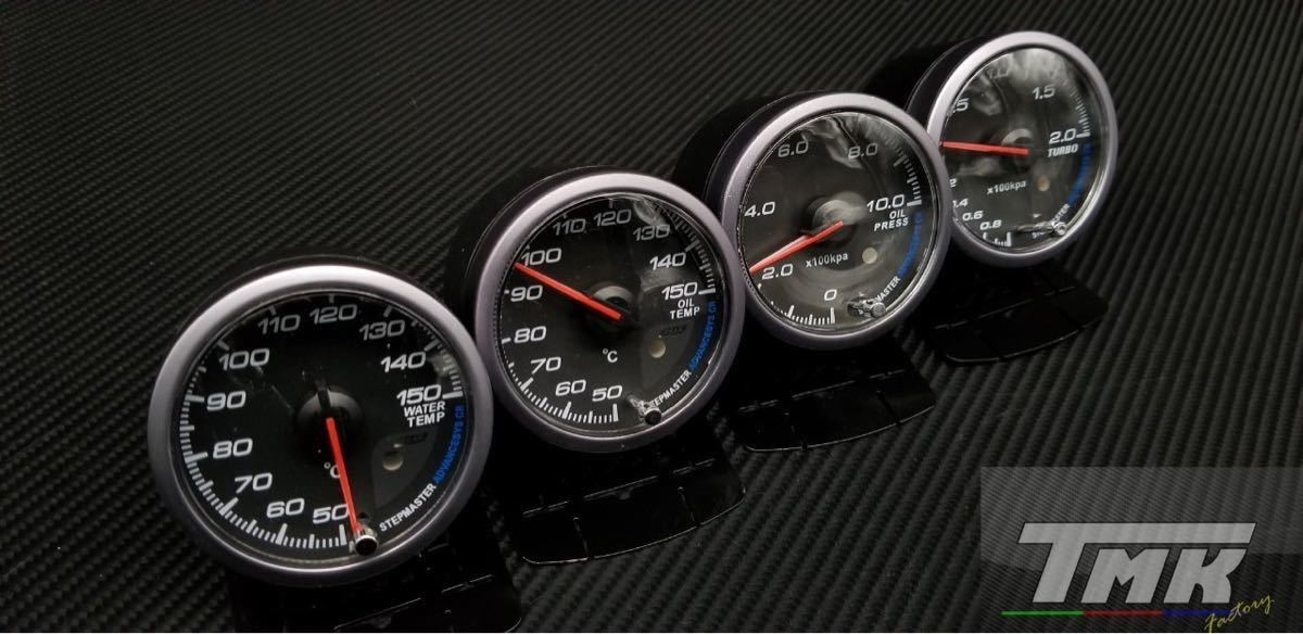 新品 60mm 赤白 4連メーターセット ブースト計 水温計 油温計 油圧計