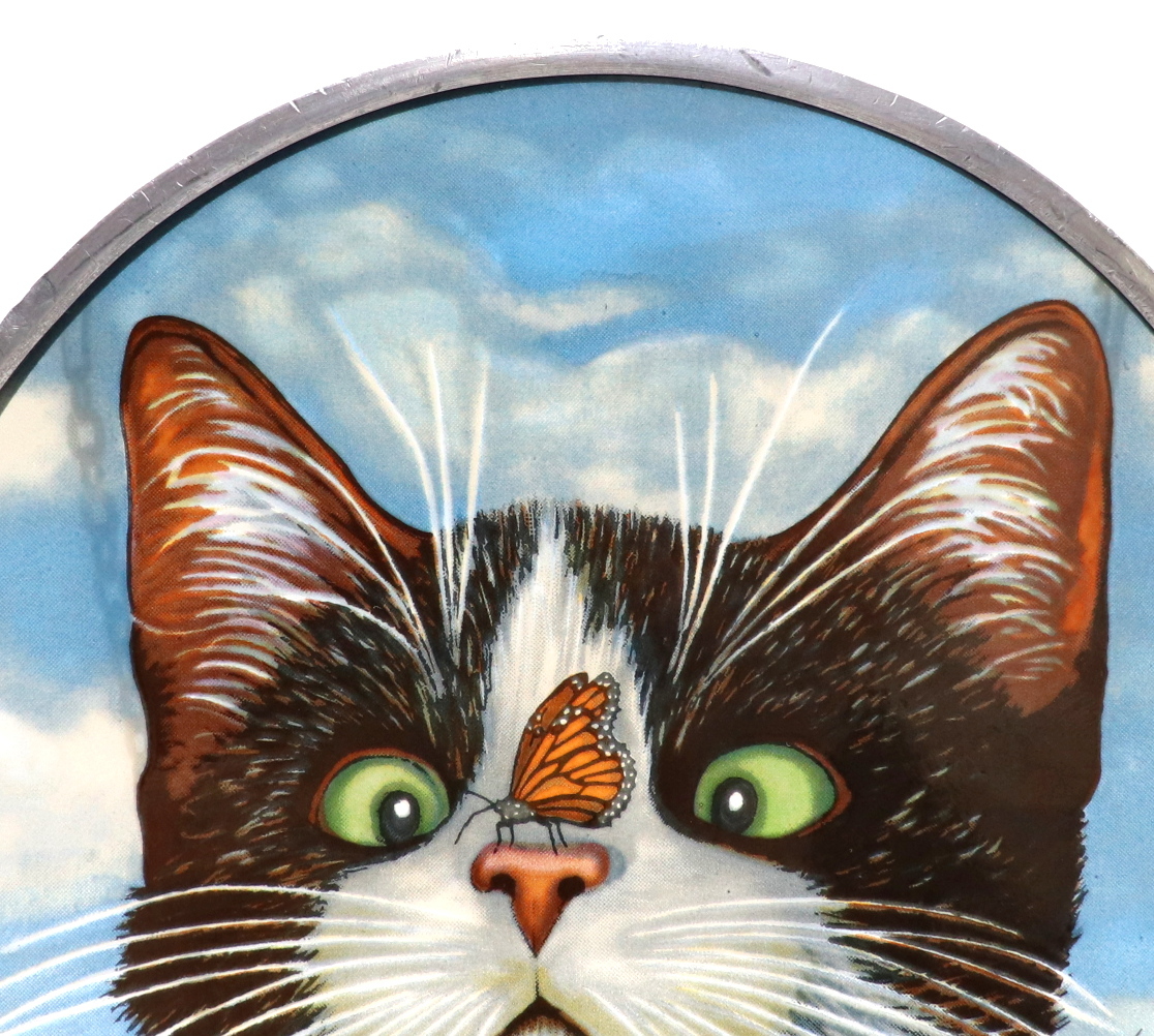 ローウェル・エレーロ ヴィンテージ ステンドグラス 猫と蝶々 グラス