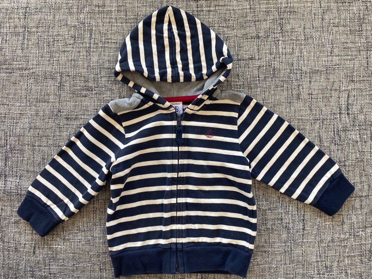 プチバトー PETIT BATEAU ジップアップパーカー　ボーダー　スウェット　12m 74cm