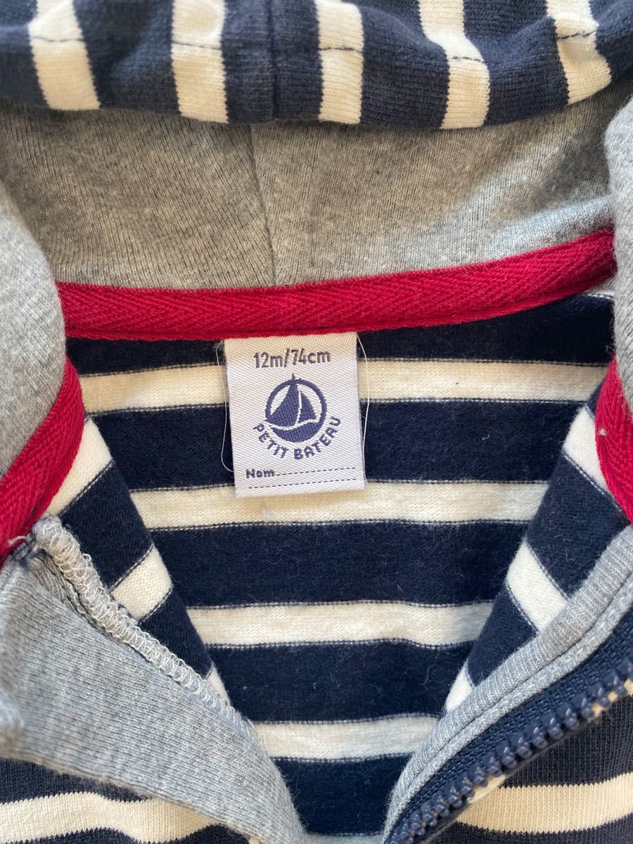 プチバトー PETIT BATEAU ジップアップパーカー　ボーダー　スウェット　12m 74cm