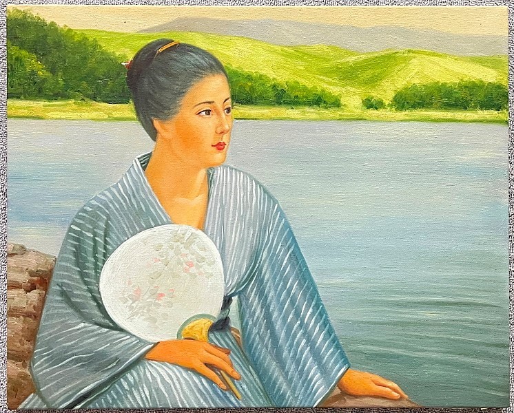 絵画 油彩画 模写 黒田清輝の名作 「湖畔」 - 美術品