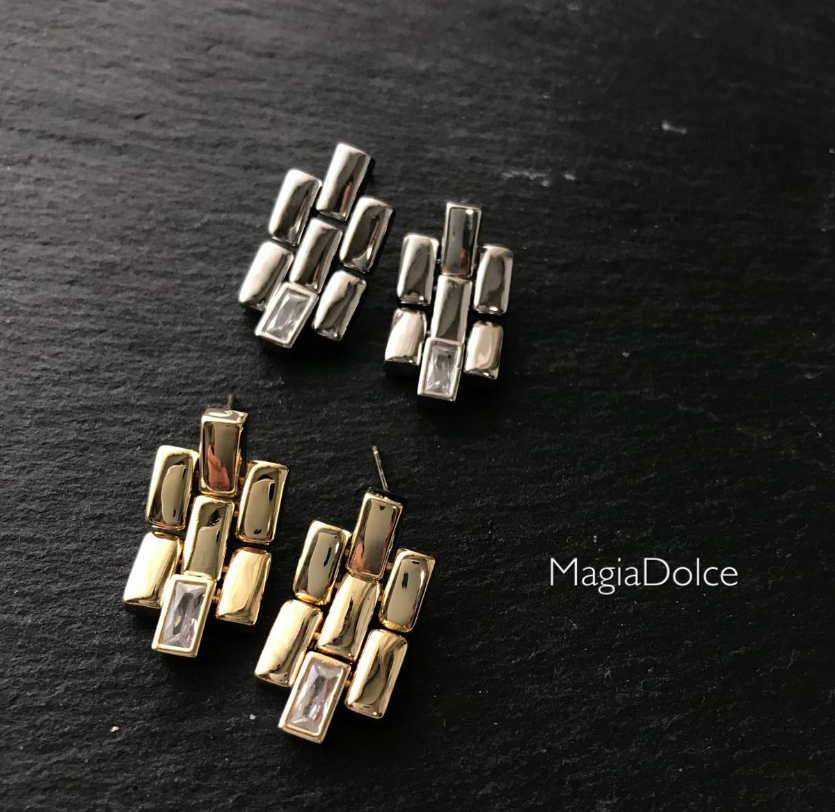 送料無料*MagiaDolce 5690●silver925ポスト シルバーピアス ジルコンピアス ひし形ピアス スクエアピアス 大人かわいい 上品 オフィス