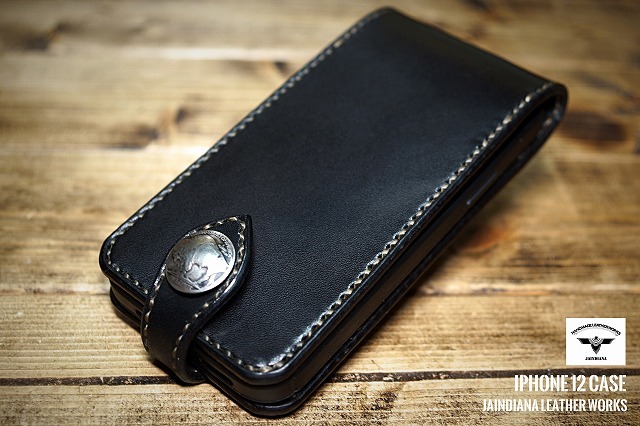 ハンドメイド サドルレザー iPhone 12ケース 横開き ビンテージ ハンドメイド サドルレザー iPhone 12ケース 横開き ビンテージ