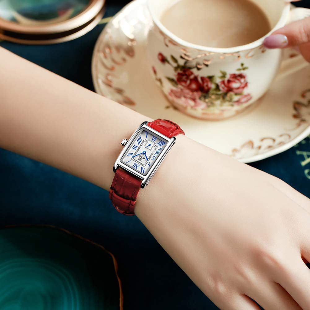 アンティーク風 腕時計 レッド レディース 軽量 クオーツ 防水 革ベルト カジュアル シンプル おしゃれ クラシック 女性 腕時計 ウォッチの画像4