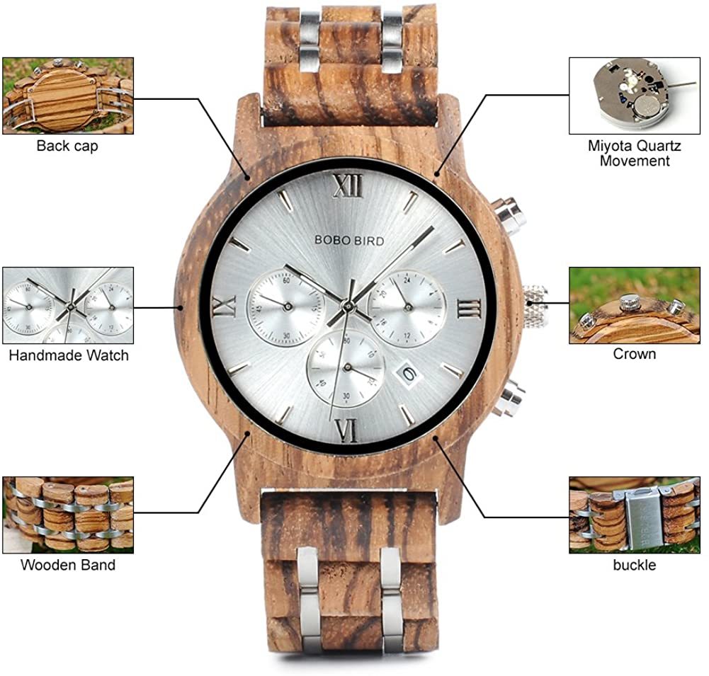 温かみのある 木製腕時計 ブラウン 日本製クオーツ 日付表示 メンズ 天然木 ウッド ウォッチ カジュアル オシャレ 男性 腕時計 プレゼント