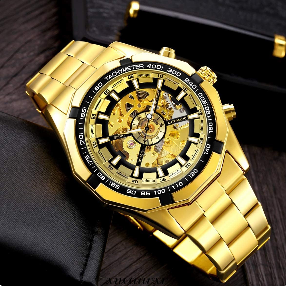 高級感のある スケルトン 腕時計 自動巻き ステンレス ゴールド 機械式 高品質 メンズ カジュアル オシャレ ウォッチ 男性 夜光