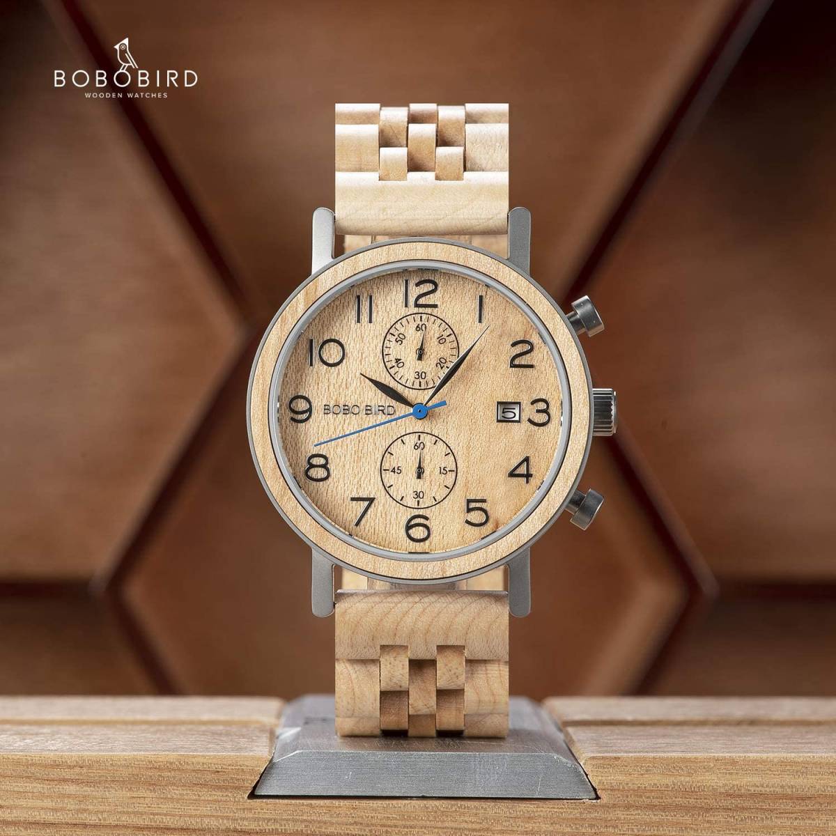 高級素材使用 木製腕時計 ベージュ 日本製 クオーツ メンズ 天然木 木製 ウォッチ カジュアル ウッド モダン 男性 腕時計 プレゼントの画像2