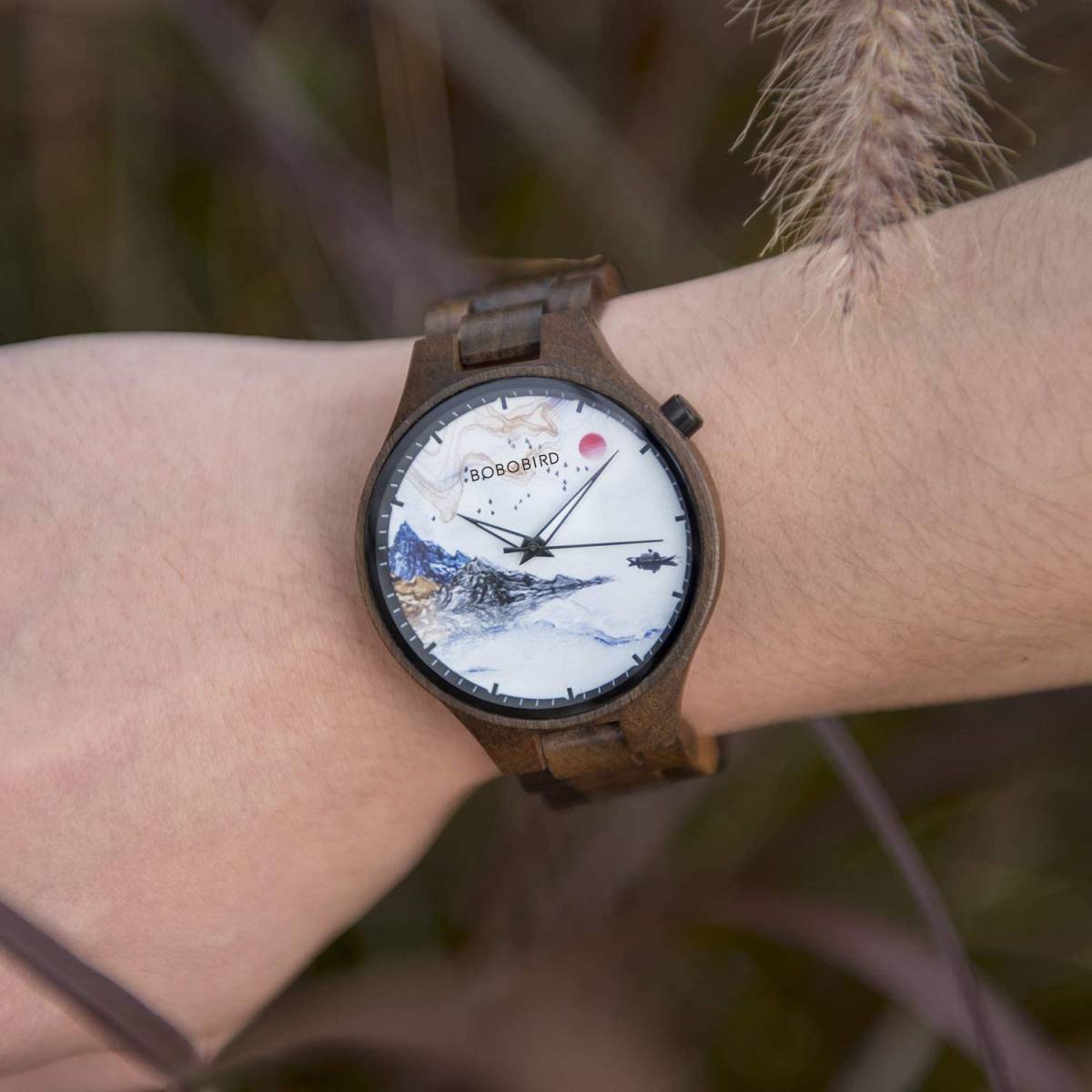 ユニークな文字盤 木製腕時計 日本製 クオーツ 白 マーブルダイヤル メンズ オシャレ 天然木 ウォッチ カジュアル ウッド 男性 腕時計