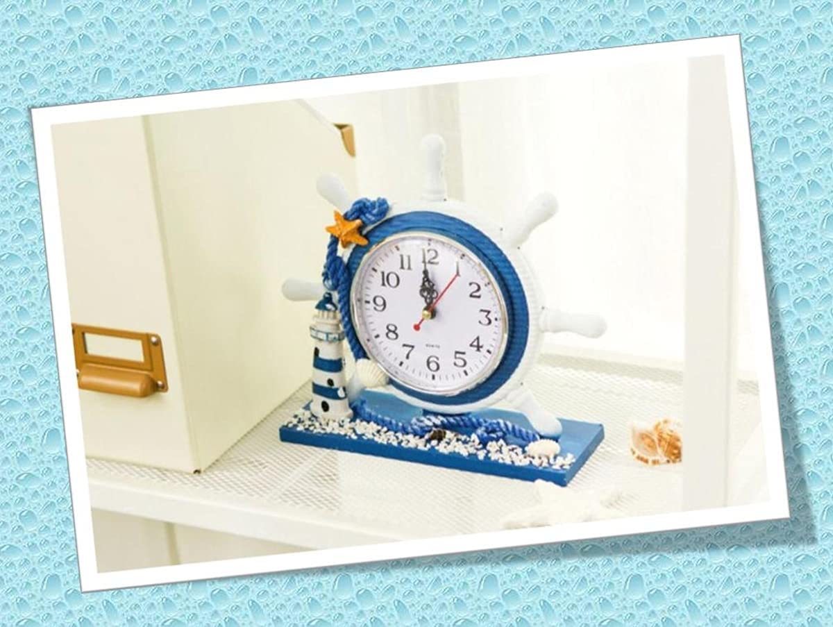 オシャレな舵輪の 置き時計 マリン ブルー 木製 かわいい デザイン 置き オシャレ 雑貨 クラシック 時計 インテリア クロック_画像3