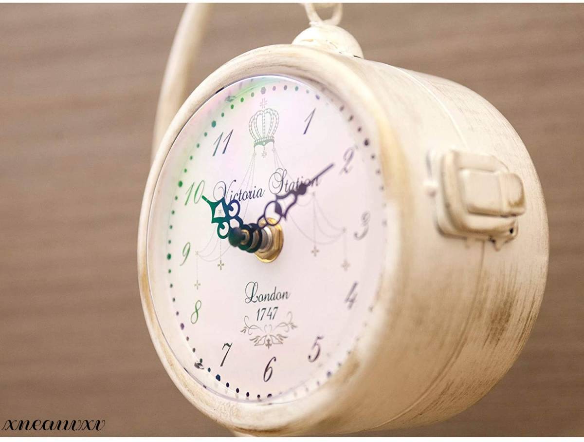 アンティーク調 置き時計 ホワイト 洋風 レトロ 両面 デザイン オシャレ 雑貨 クラシック アンティーク 時計 インテリア クロック