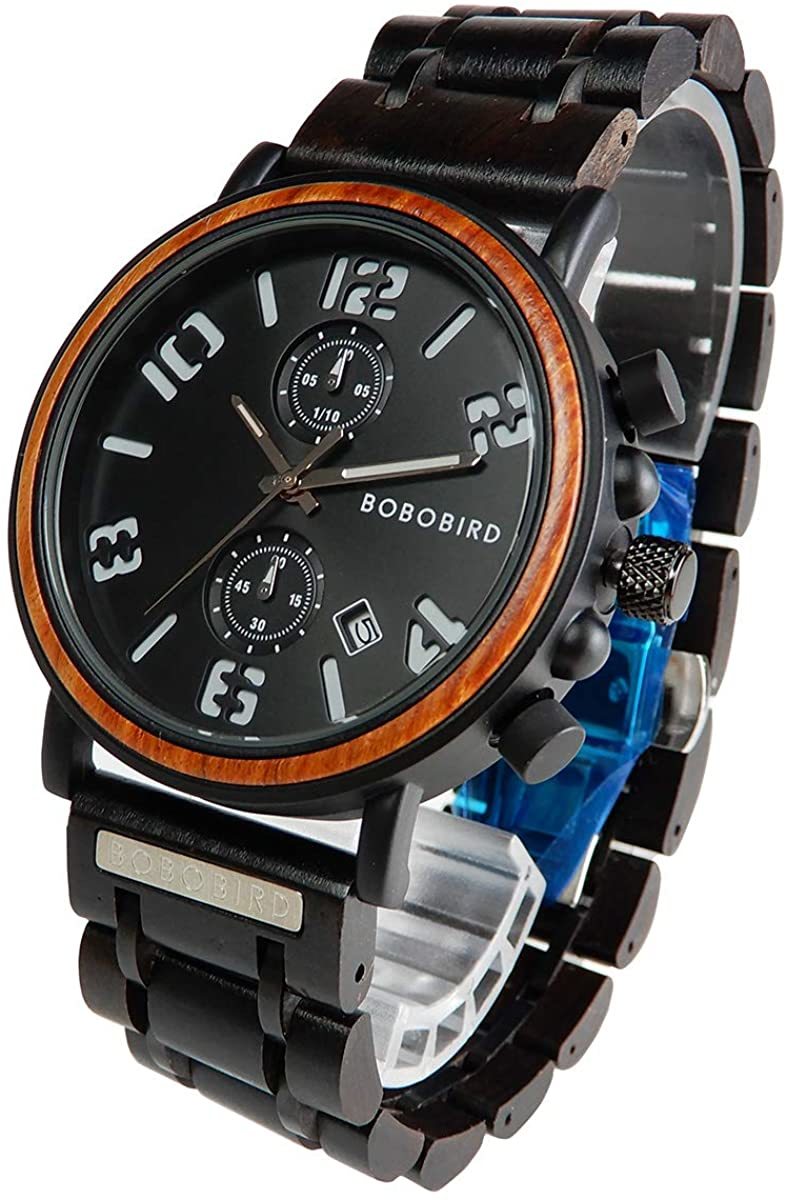 高品質な 木製腕時計 日本製 クオーツ 日付表示 夜光 メンズ ビジネス オシャレ 木製 ウォッチ カジュアル ウッド 男性 腕時計_画像2