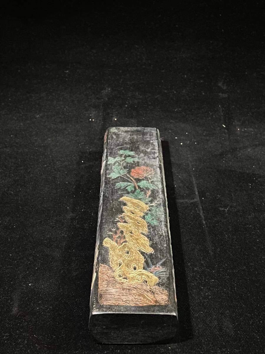 清 古墨彫 大富貴墨柱 可使用 極細工・古賞物・中国古玩・中国古美術
