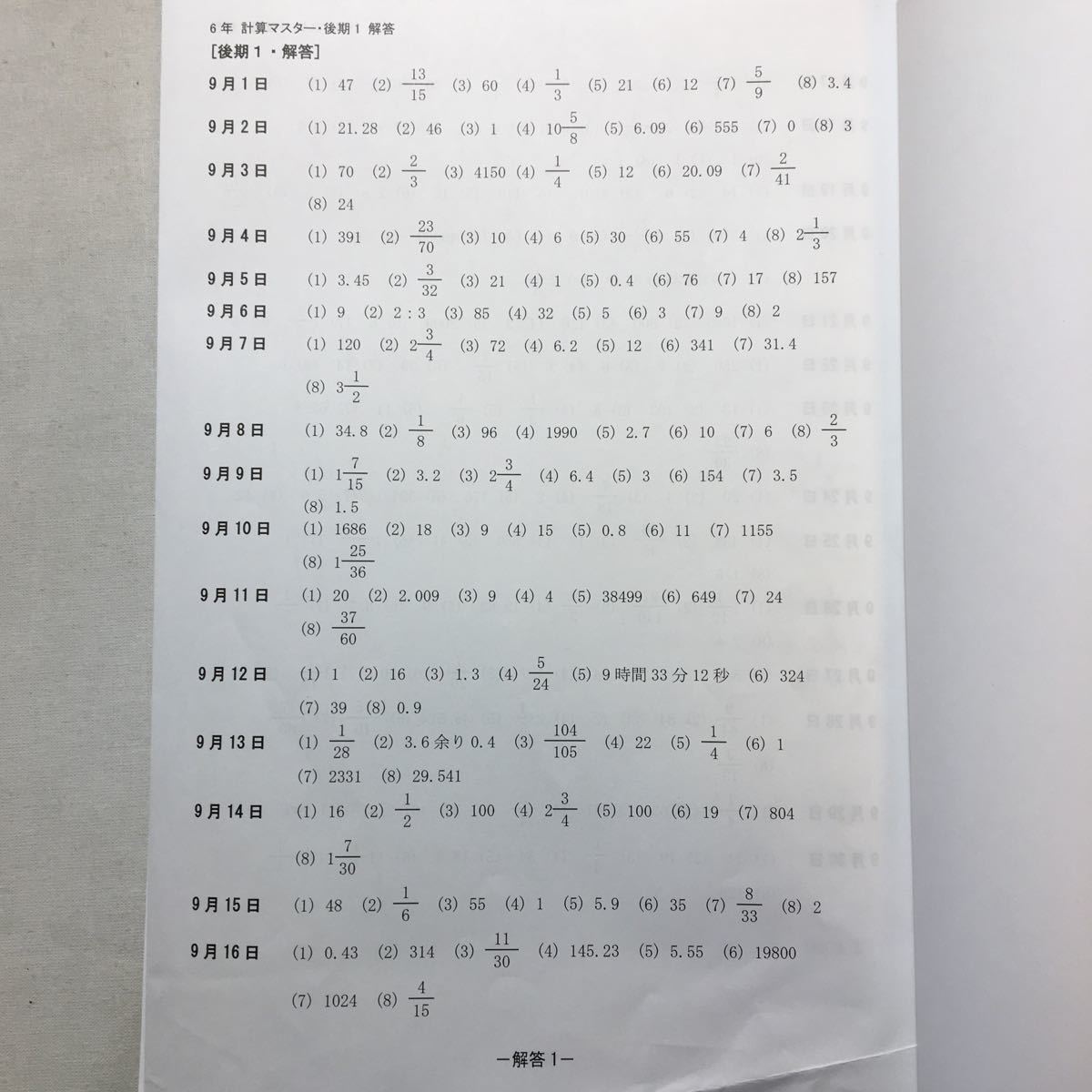 zaa-311♪日能研関西　中学受験合格用　算数6年　計算マスター後期1