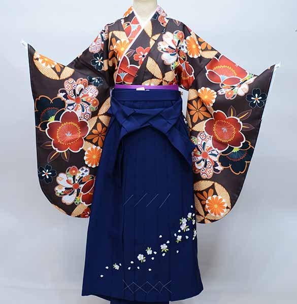 二尺袖 着物 袴フルセット ジュニア用へ直し 135cm～150cm 茶色 袴変更