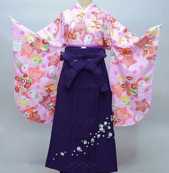 二尺袖 着物 袴 フルセット 百花斉放 淡いピンク色 袴変更可能 卒業式