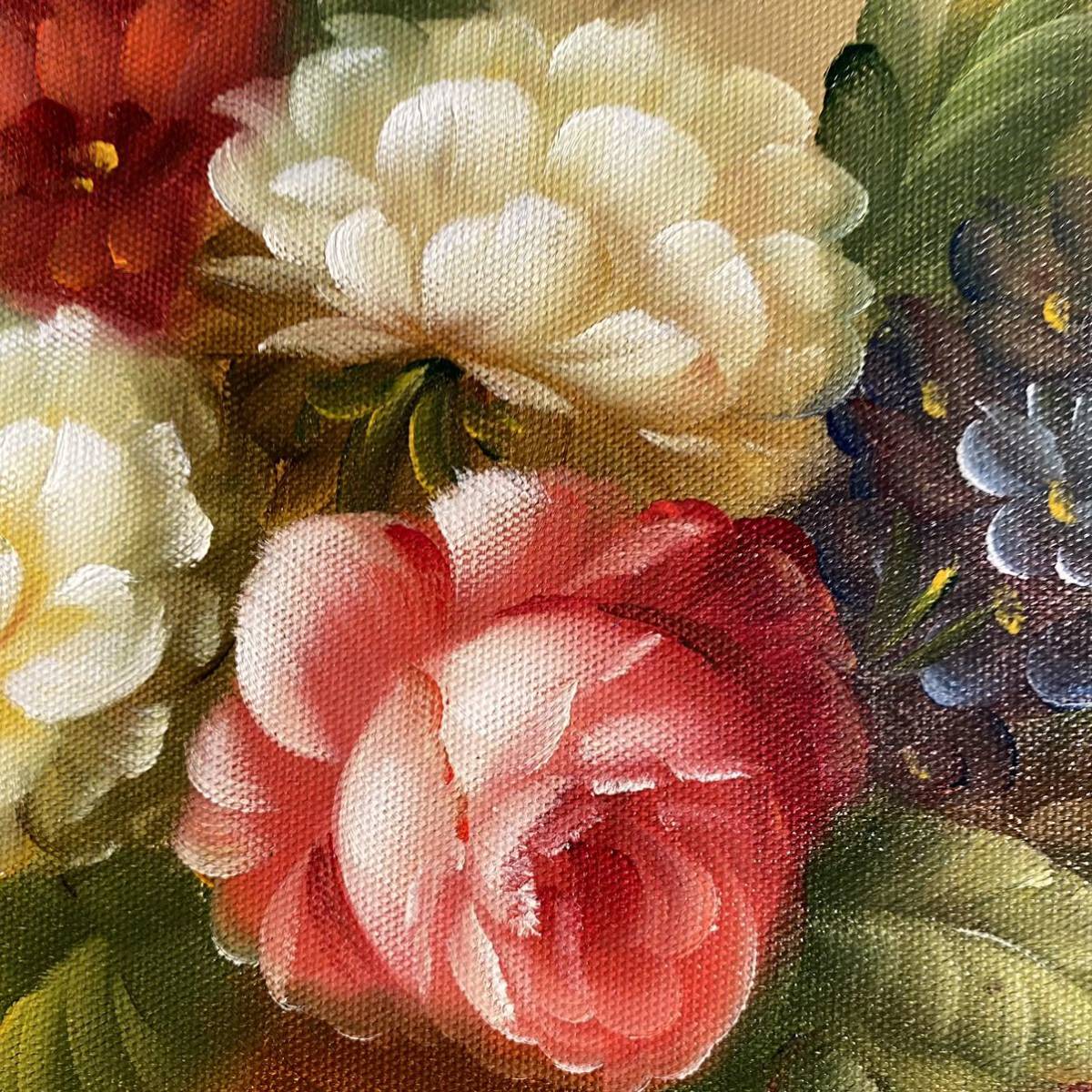 手書き油絵 花瓶の花 額付 絵画 インテリア 油彩画 美術品 手書き油絵 花瓶の花 額付 絵画 インテリア 油彩画 美術品