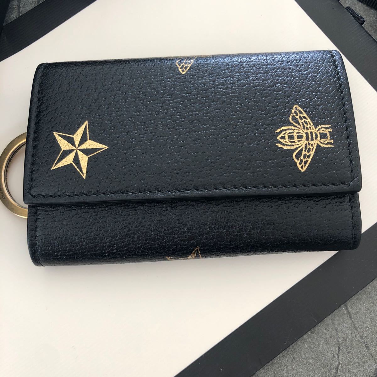 美品 グッチ GUCCI 6連キーケース レザー Bee Star NERO ORO 495071 