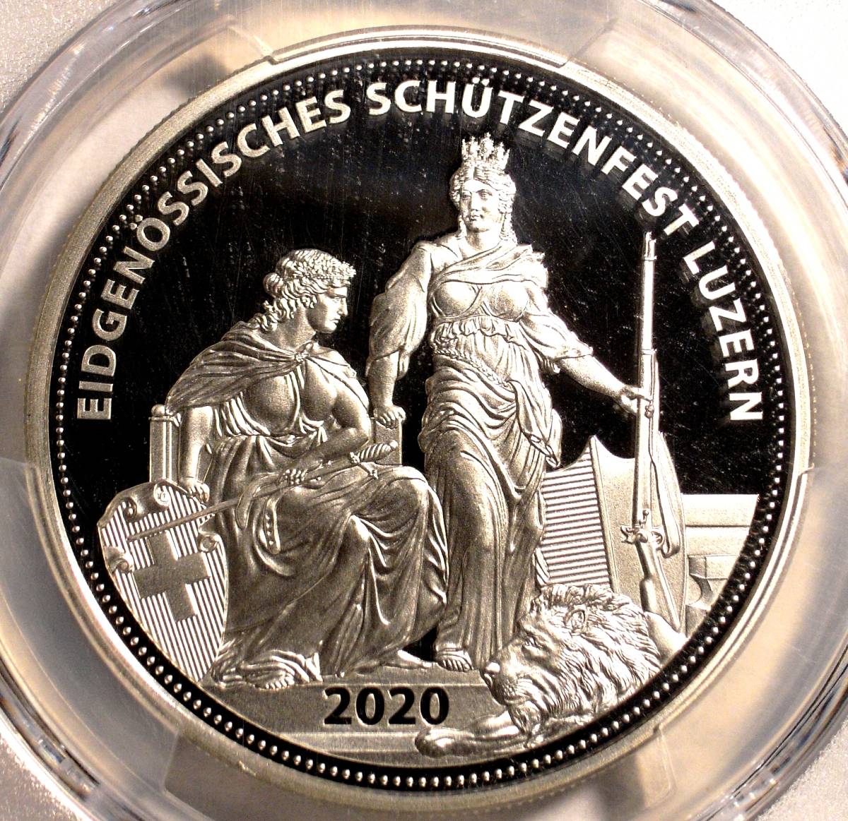 最高鑑定】2020 スイス 射撃祭 ルツェルン 50フラン プルーフ銀貨 PCGS