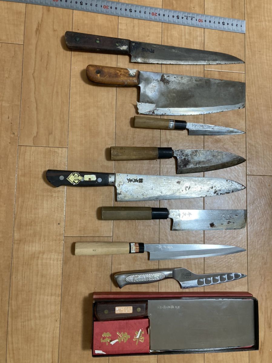 1円からスタート 堺考行 正本 杉本 有次 等 出刃包丁 刺身包丁9本 調理