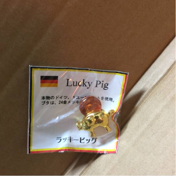 ラッキーピッグ 豚 富 繁栄 新品 ドイツ1ユーロセント 24金メッキ Lucky Pig ぶた　ブタ　フィギュア　置物　縁起物　御守り　_画像1