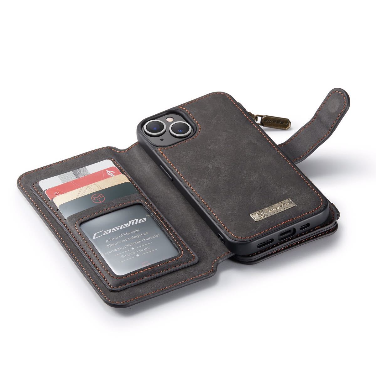 iPhone 13 mini レザーケース アイフォン13 ミニ ケース iPhone 13 カバー 手帳型 お財布付き カード収納 財布型 黒_画像5