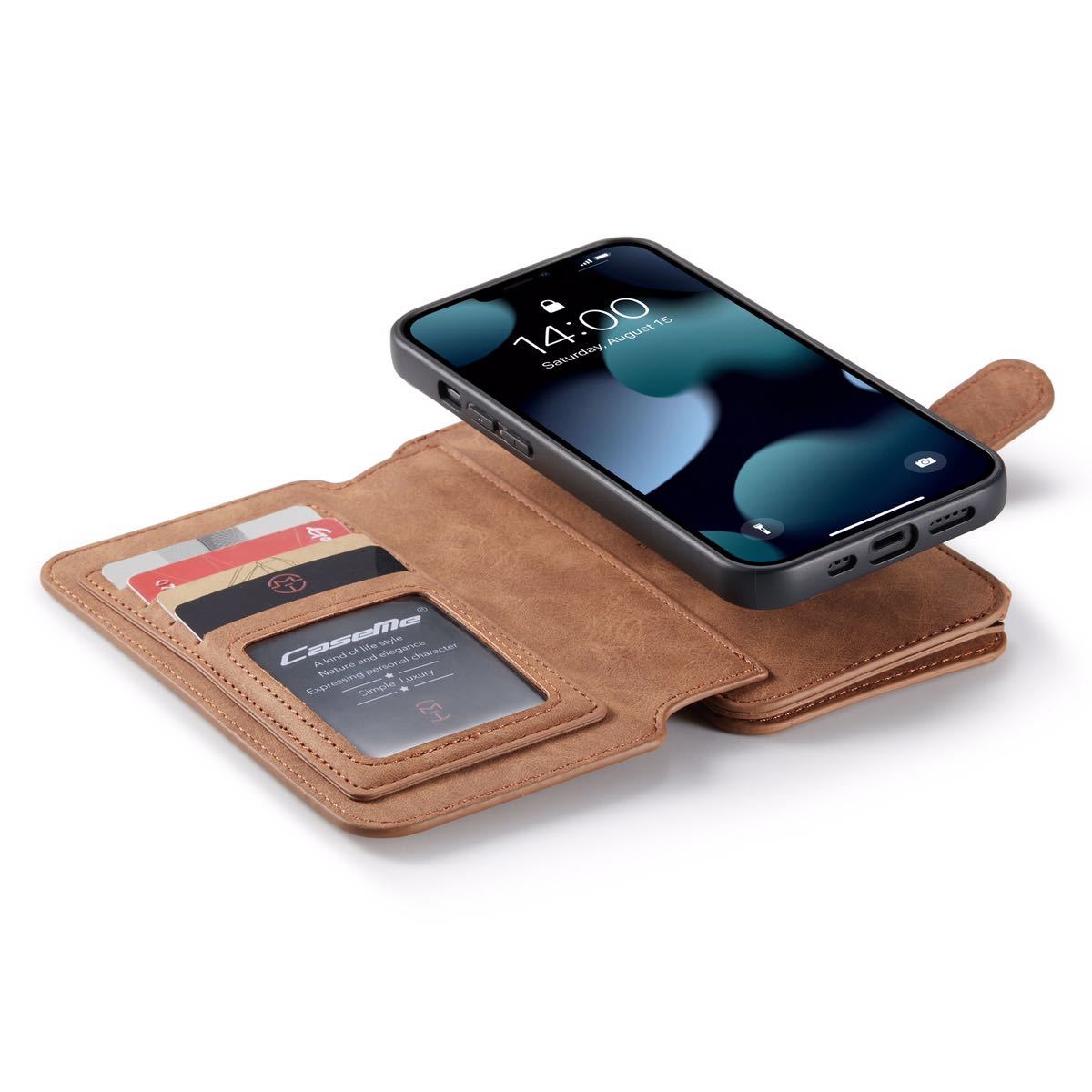 iPhone 13 レザーケース アイフォン13 ケース 手帳型 お財布付き カード収納 財布型 茶色