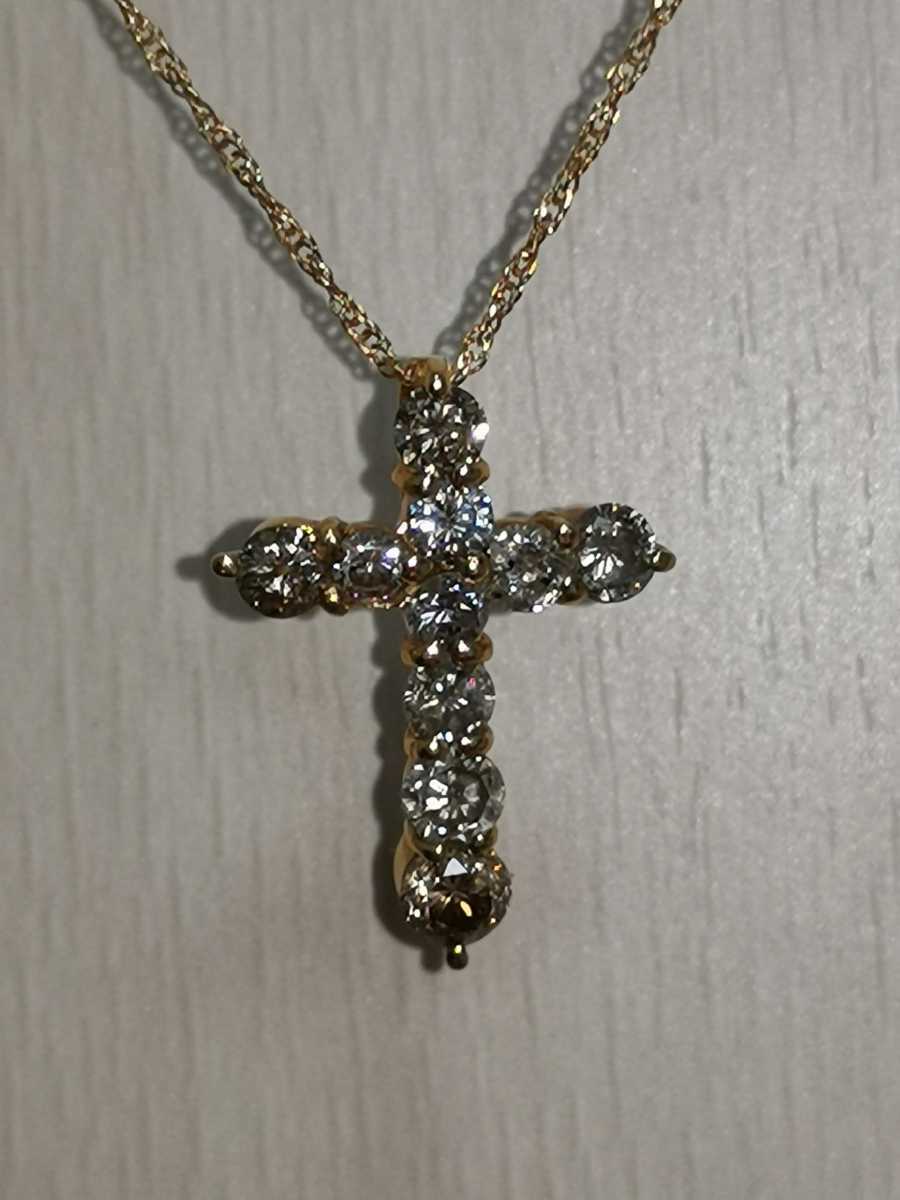 1ct K18 ダイヤモンド ネックレス 1.0ct 1カラット 十字架 クロス 750
