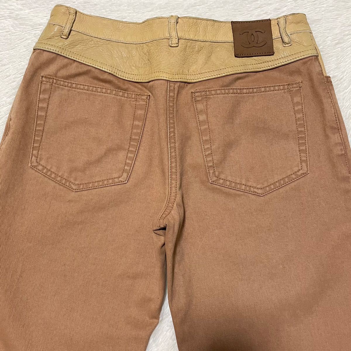 特上美品 本物 シャネル COCOマーク COCOボタン レザー切替 デニム