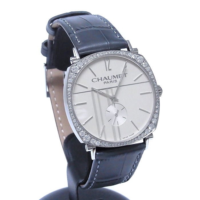 [ Chaumet ] Dan ti diamond bezel hand winding type beautiful goods written guarantee box men's clock 